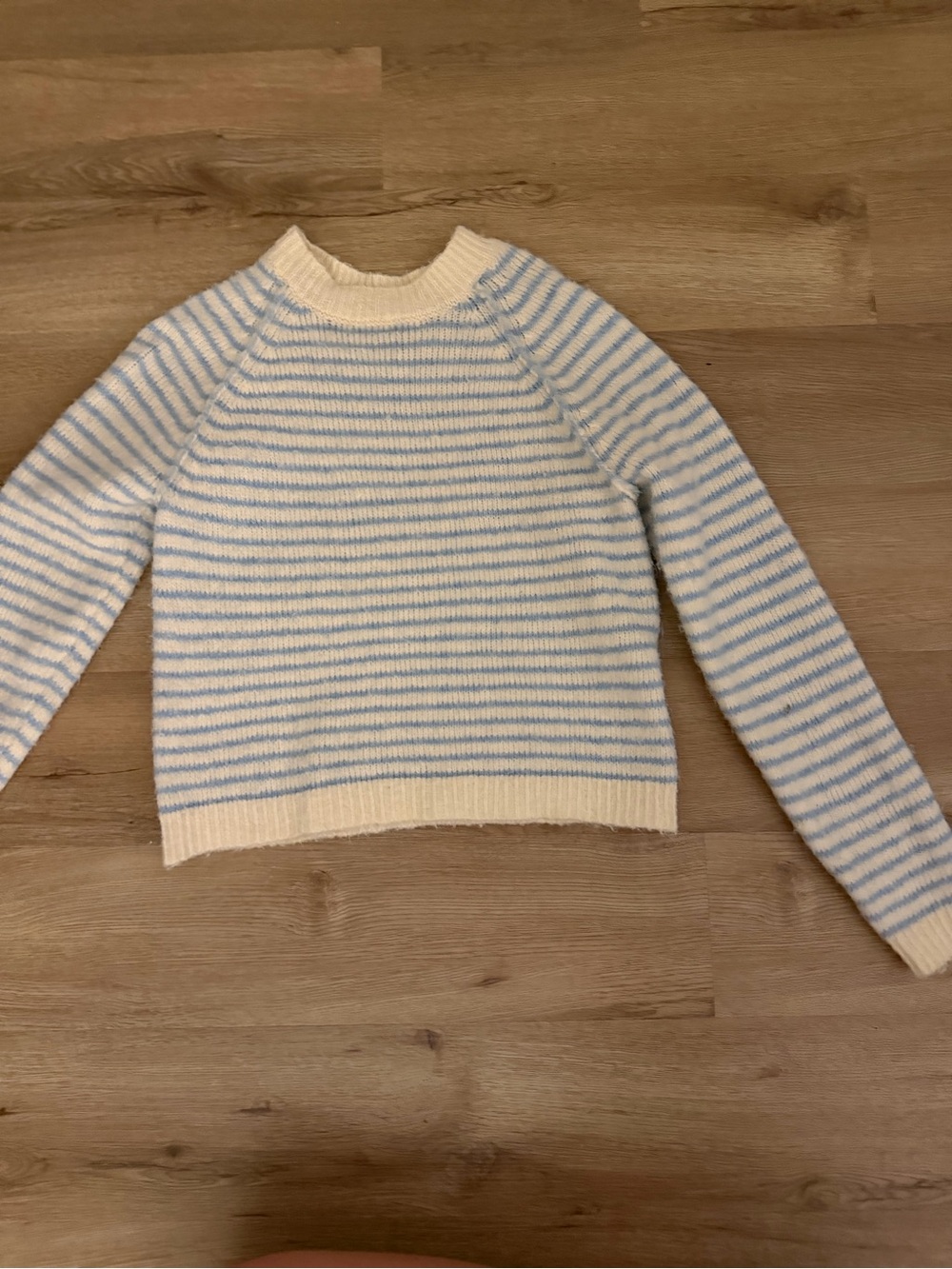 American Eagle Outfitters Cream & Light Blue Striped Crew Sweater